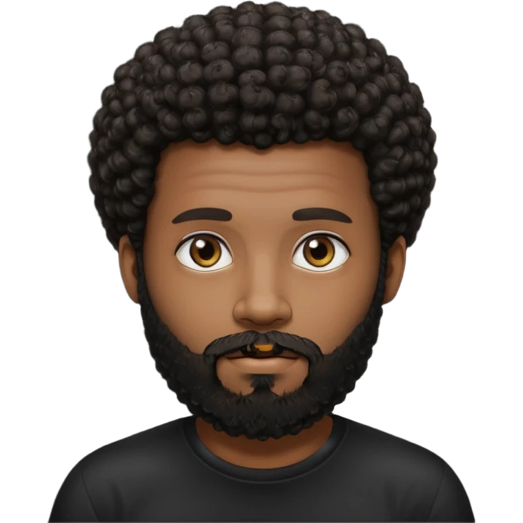 Dark brown skin man with beard and a tiny curly  Afro fade with dark dark brown eyes  emoji