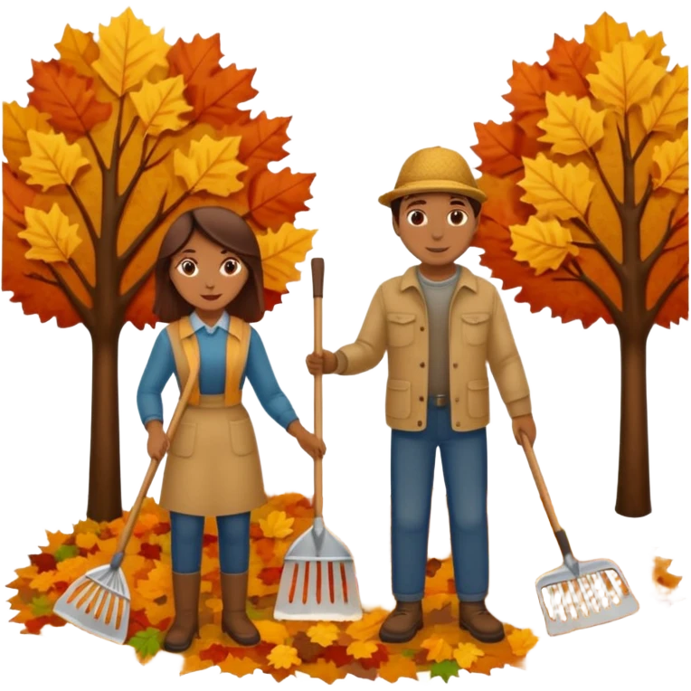 a couple man and woman racking leafs emoji
