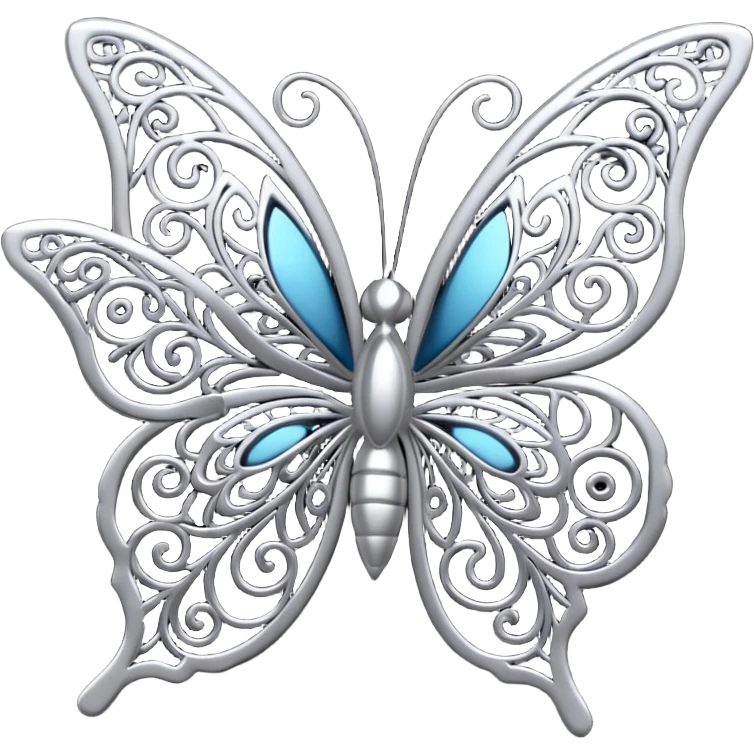 Black and silver filigree rose with a stunning butterfly, 3D, extremely detailed design emoji