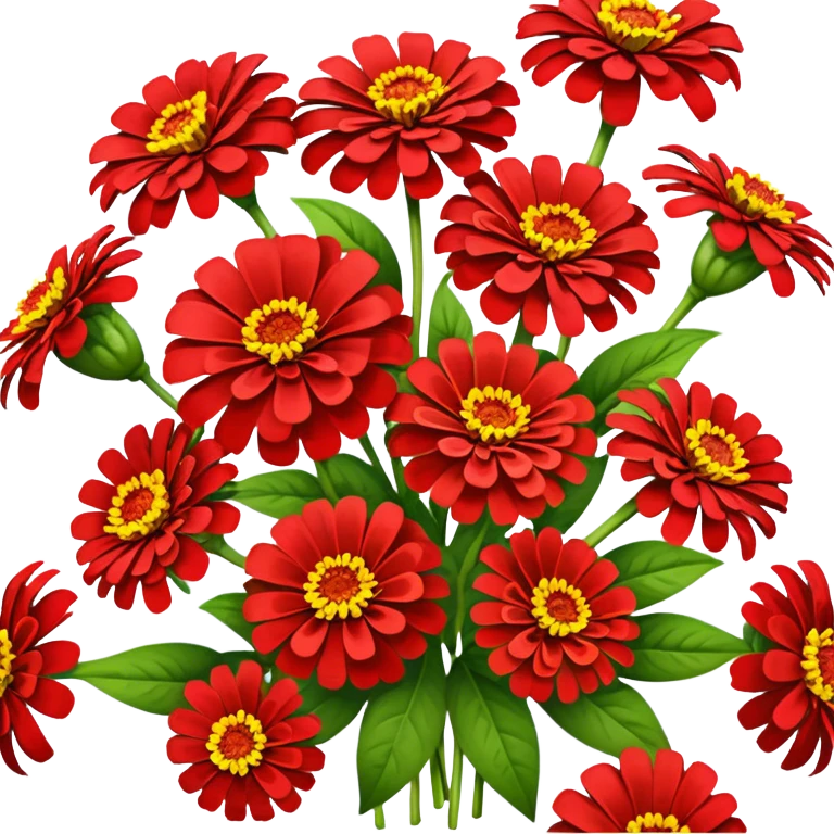 big bouquet red Yellow Zinnia, luxuriant, stem, leaf emoji