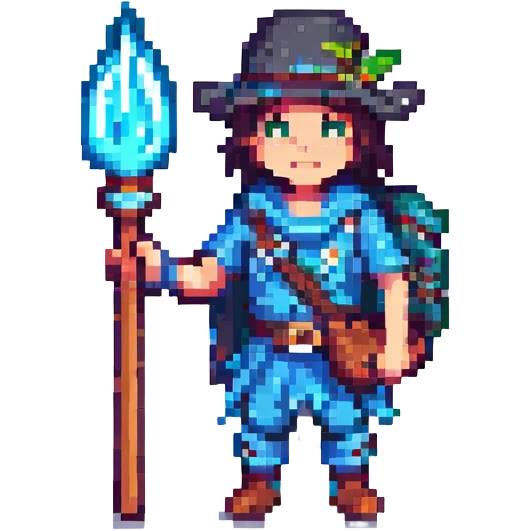 common adventurer holding a water staff, water type emoji