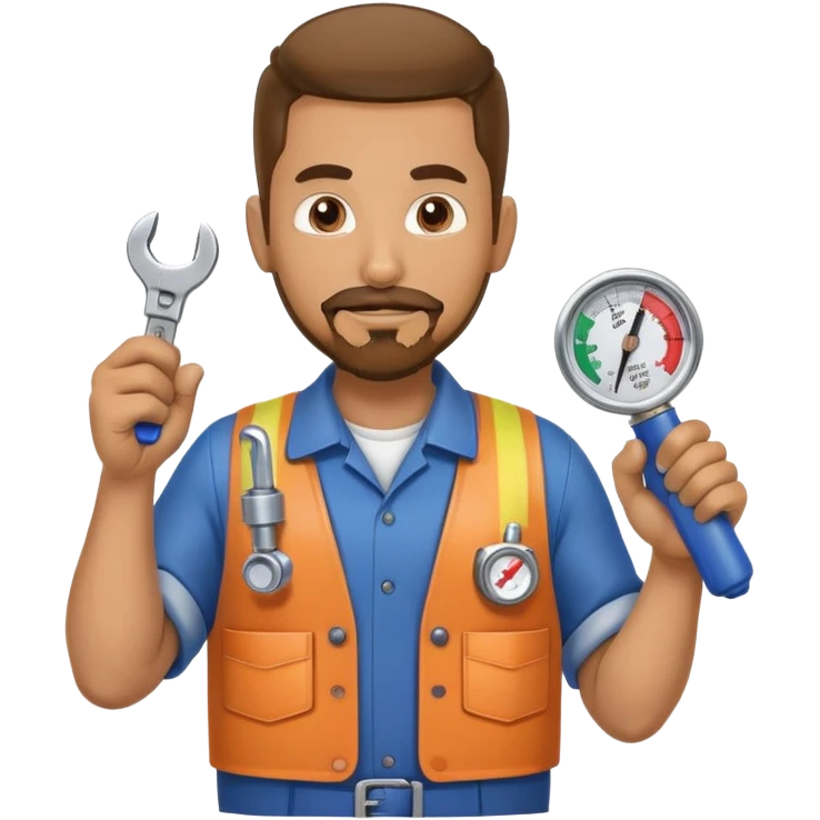 hispanic HVAC repairman action figure with goatee beard holding a wrench and refrigerant gauge emoji