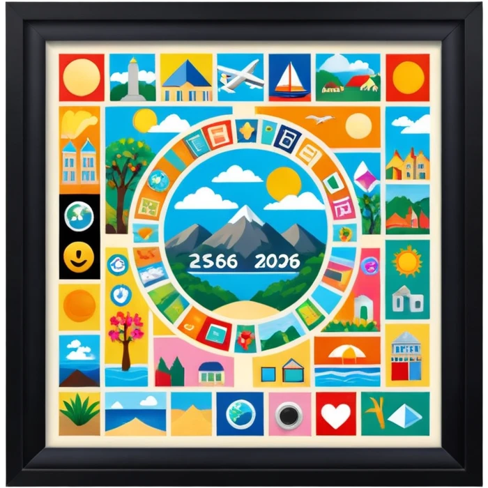 An extremely detailed lifestyle vision board collage for the year 2026. emoji