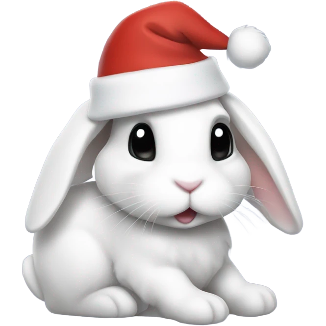a white bunny with black spots wearing a santa hat emoji