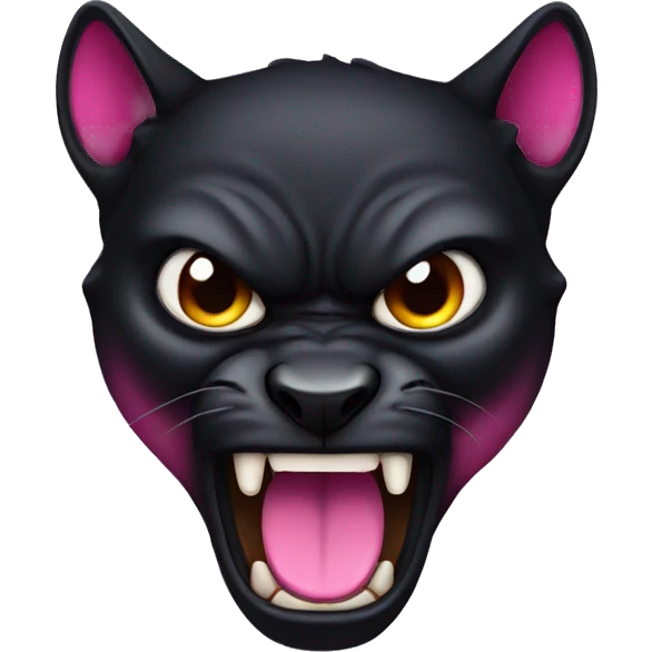 Black phanter face, angry, pink eyes emoji