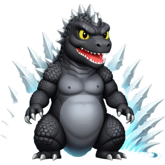 Buatkan gambar Godzilla hitam yg sedang marah emoji