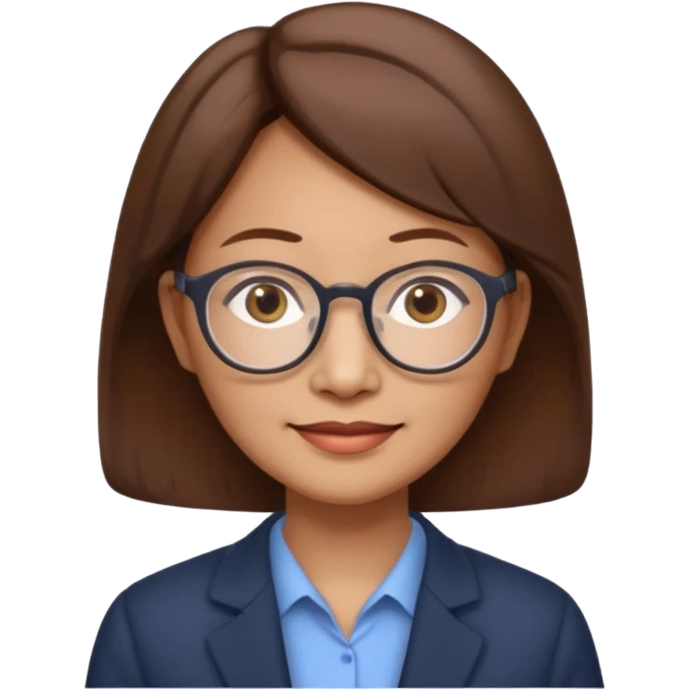 asian female accountant with eyeglasses, round face, brown hair, no tie, 63 years old emoji
