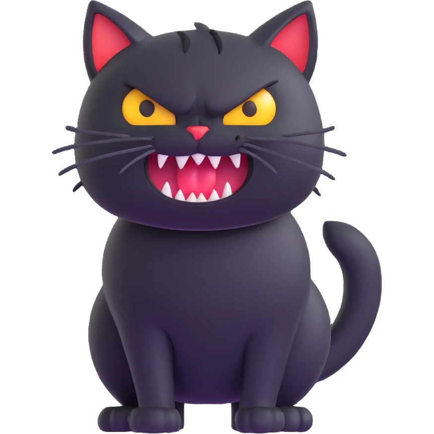 angry black cat with fur standing up and sharp teeth emoji