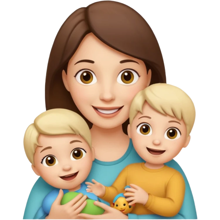 pleasanty surprised mother with child showing toy emoji