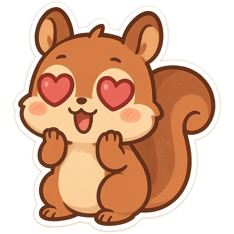 cute and expressive squirrel with hearts instead of eyes, no text emoji