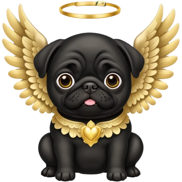 Black pug with beautiful ornate cream and gold angel wings emoji
