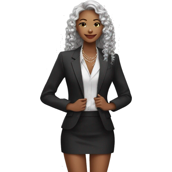 mulher branca com cabelos lisos longos preto vestida de um blazer e um colar de perolas emoji