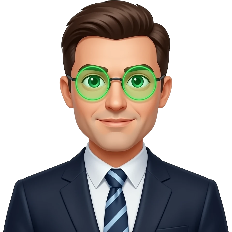 business man with green circle in his eyes emoji