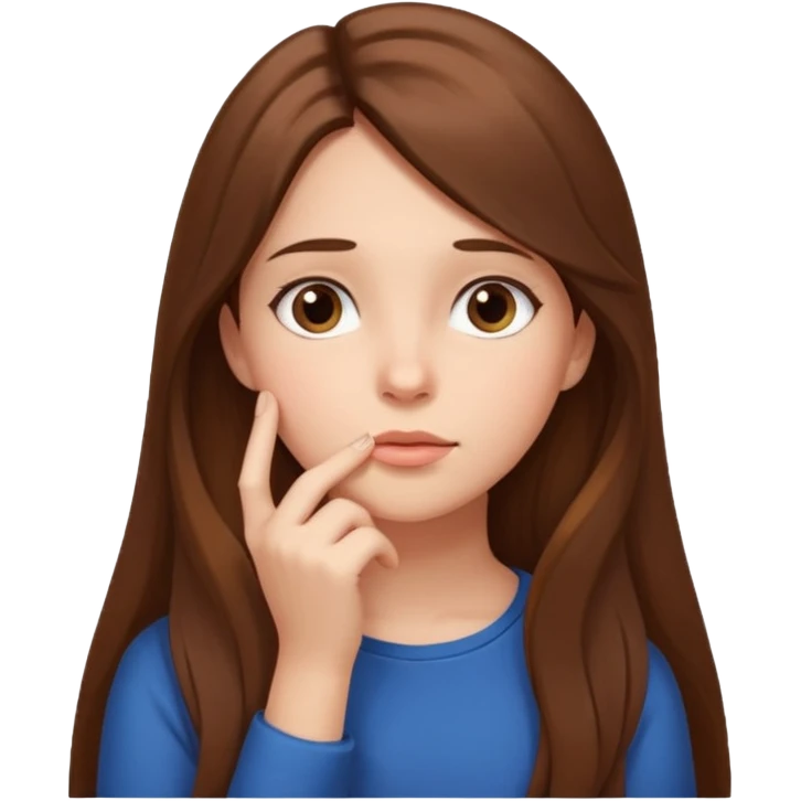 a thoughtful girl looks up and holds her hand under her chin emoji