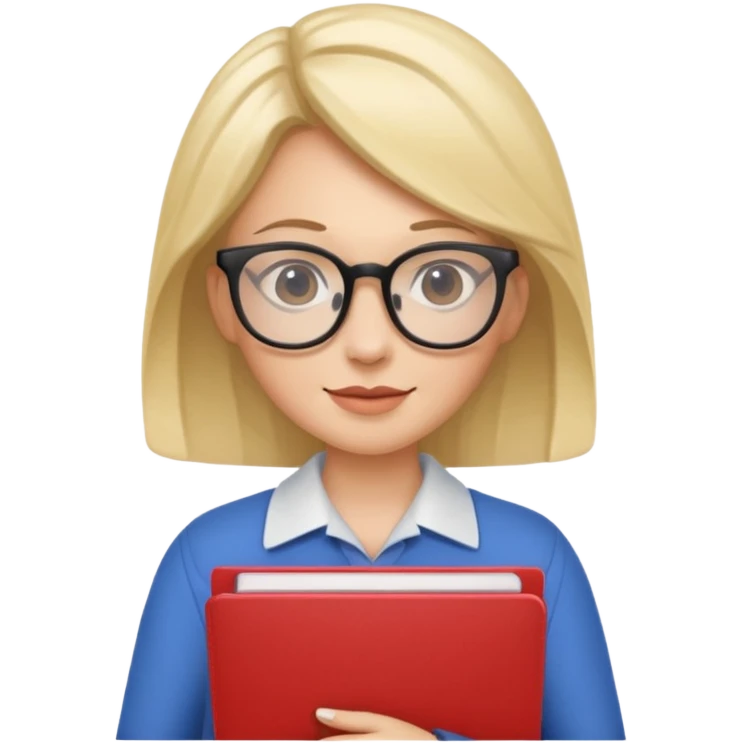 a woman with glasses and a folder in her hands like emoji