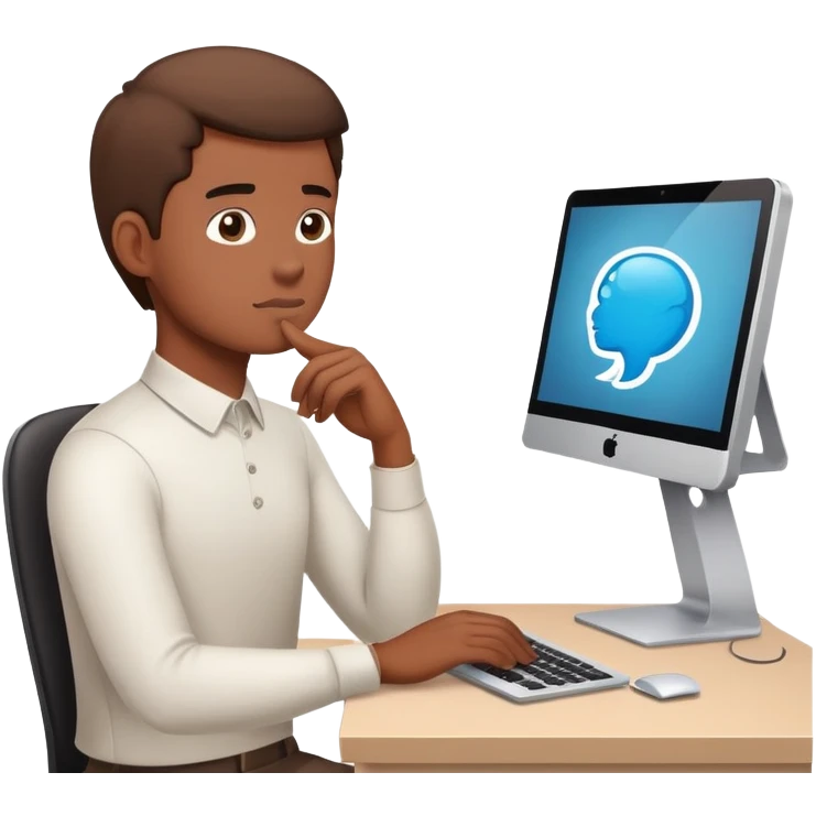 A person working at a computer with a thought bubble "Working on it" emoji