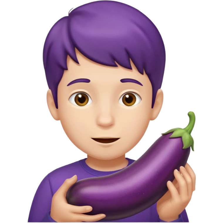 a boy eating a HUGE eggplant emoji