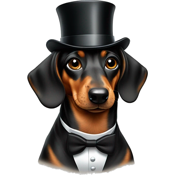 Daschund in a tuxedo with a monacle on one eye wearing a tophat emoji