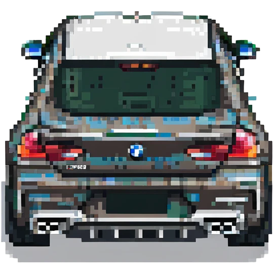 BMW M8 Black edition car, pixel art style, rear view emoji