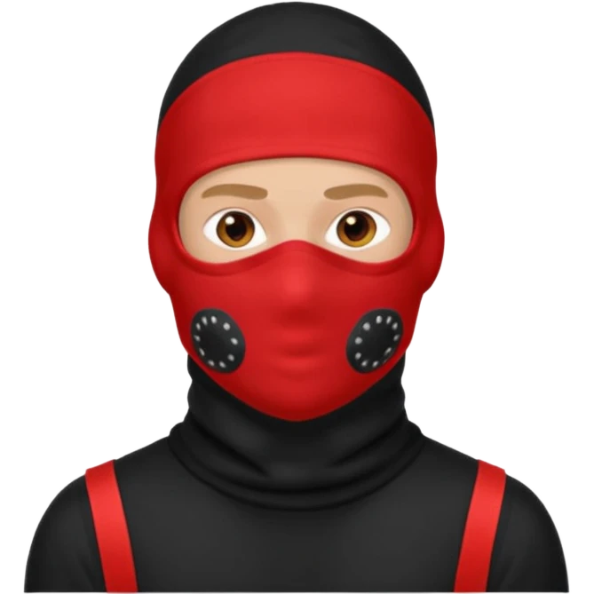 white man wearing a black top and red 2 hole balaclava emoji