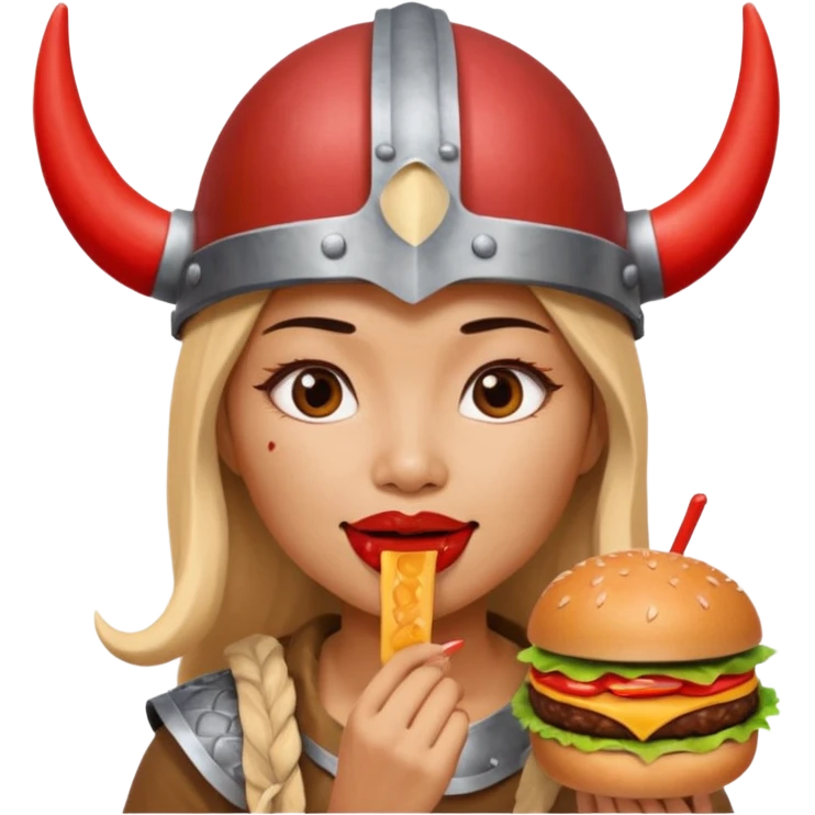 asian woman viking eating burger emoji