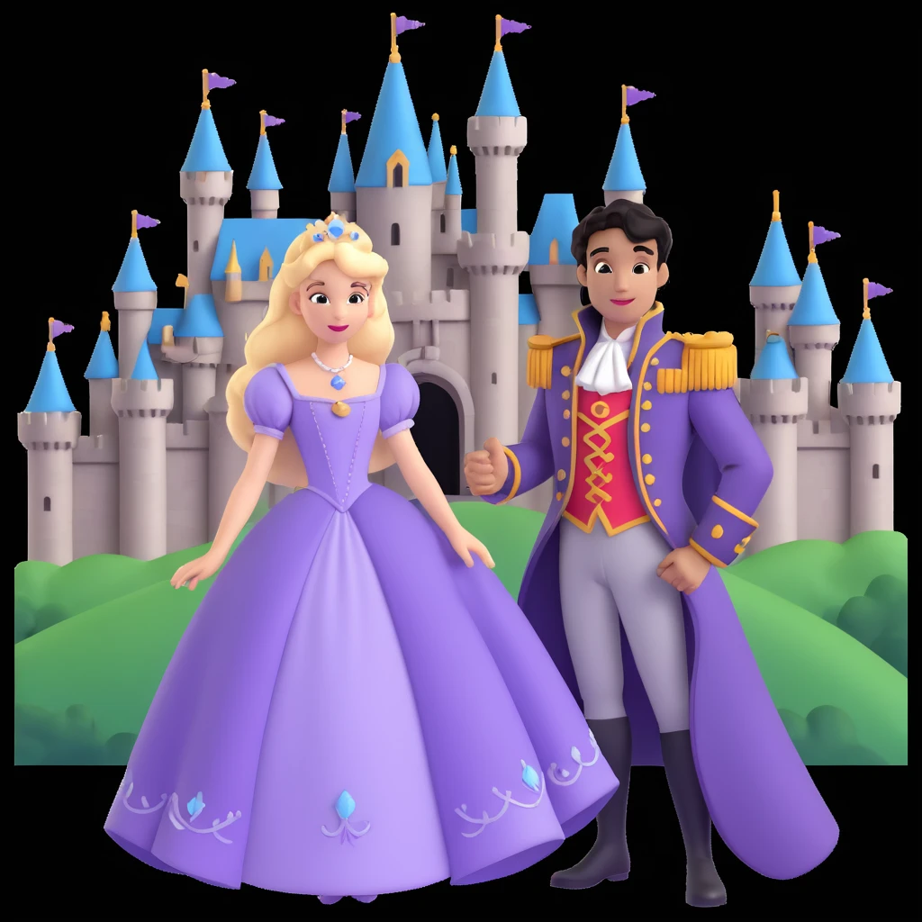 prince and princess Disney dress close up photo in castle background emoji