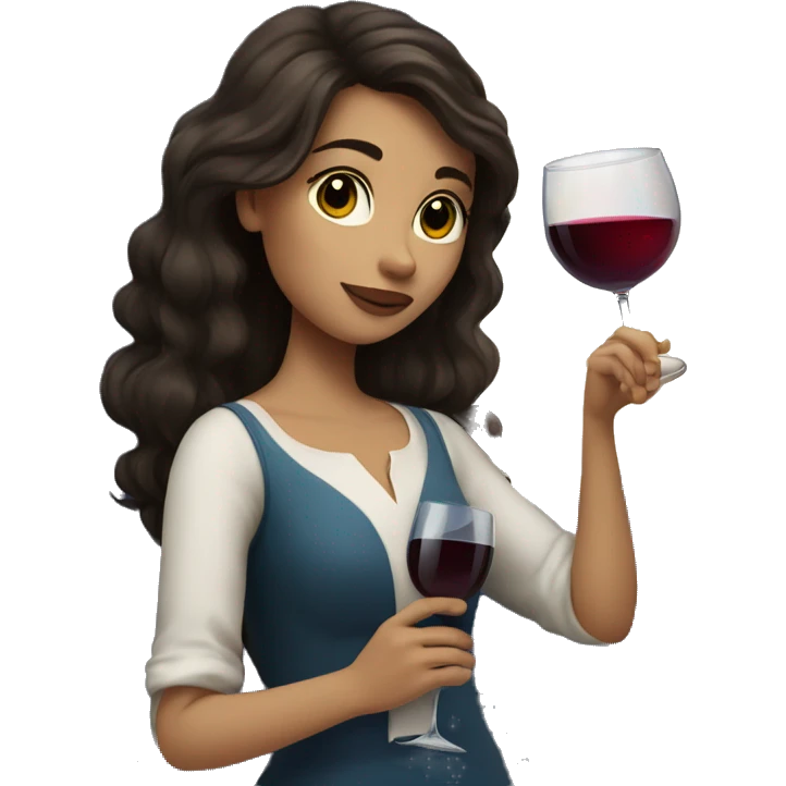 Medium-haired Brunette Girl under the moon with wineglass in hand emoji