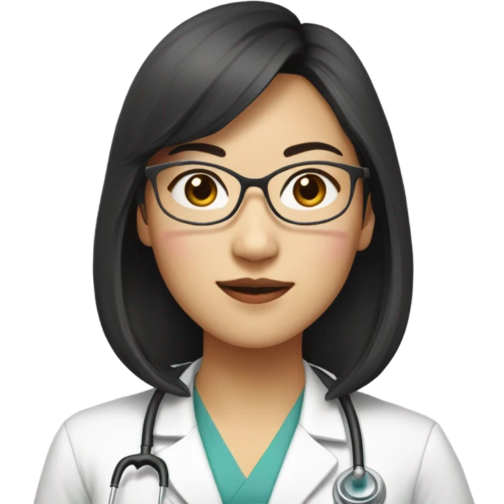 east Asian medical doctor woman with glasses with long hair and bangs and pink lips emoji