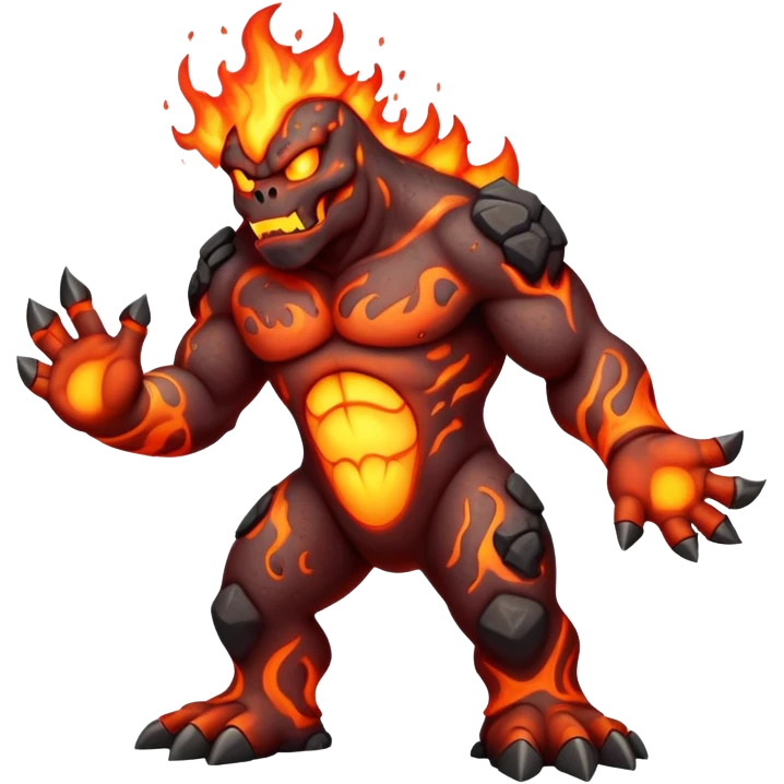 a mystical fast lava creature without arms with molten lava on its head and some rocky shoulders, full body emoji
