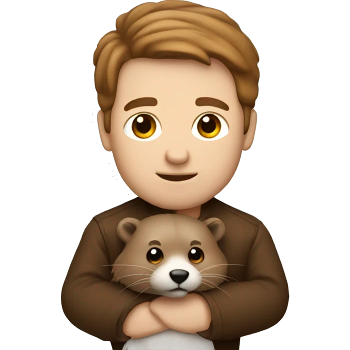 White Man with brown hair holding beaver emoji