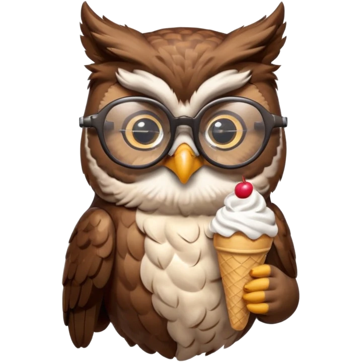 owl wearing glasses eating ice cream emoji