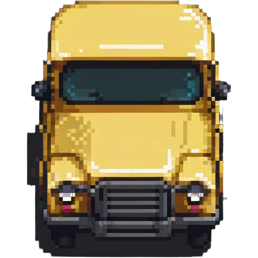 classic yellow school bus with black details, pixel art style emoji