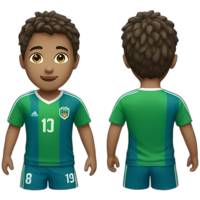 a boy wearing a blue and green football/soccer shirt emoji