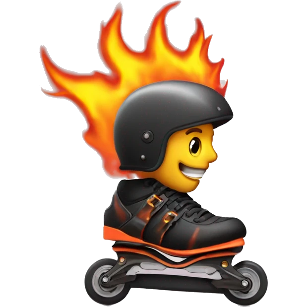 Rollerblade in line with wheels on fire emoji