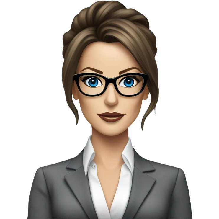 Elegant classy photo Kate Beckinsale blue eyes wearing glasses in a business meeting high fashion  emoji