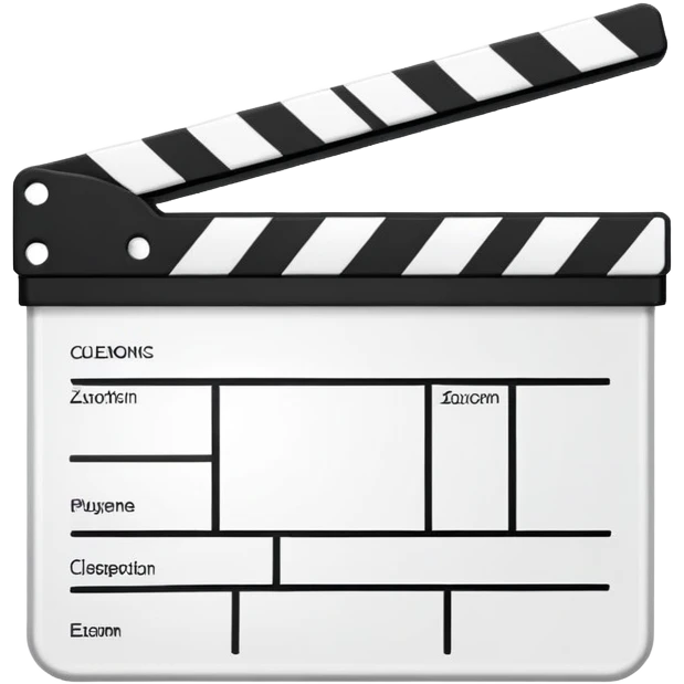 movie clapperboard with geometric outline, precise thin black lines and only one diagonal line crossing through, clean design emoji