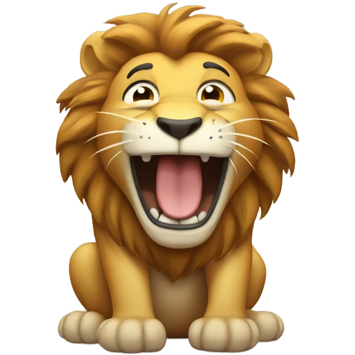 Lion laughing to the point of crying and patting his belly emoji