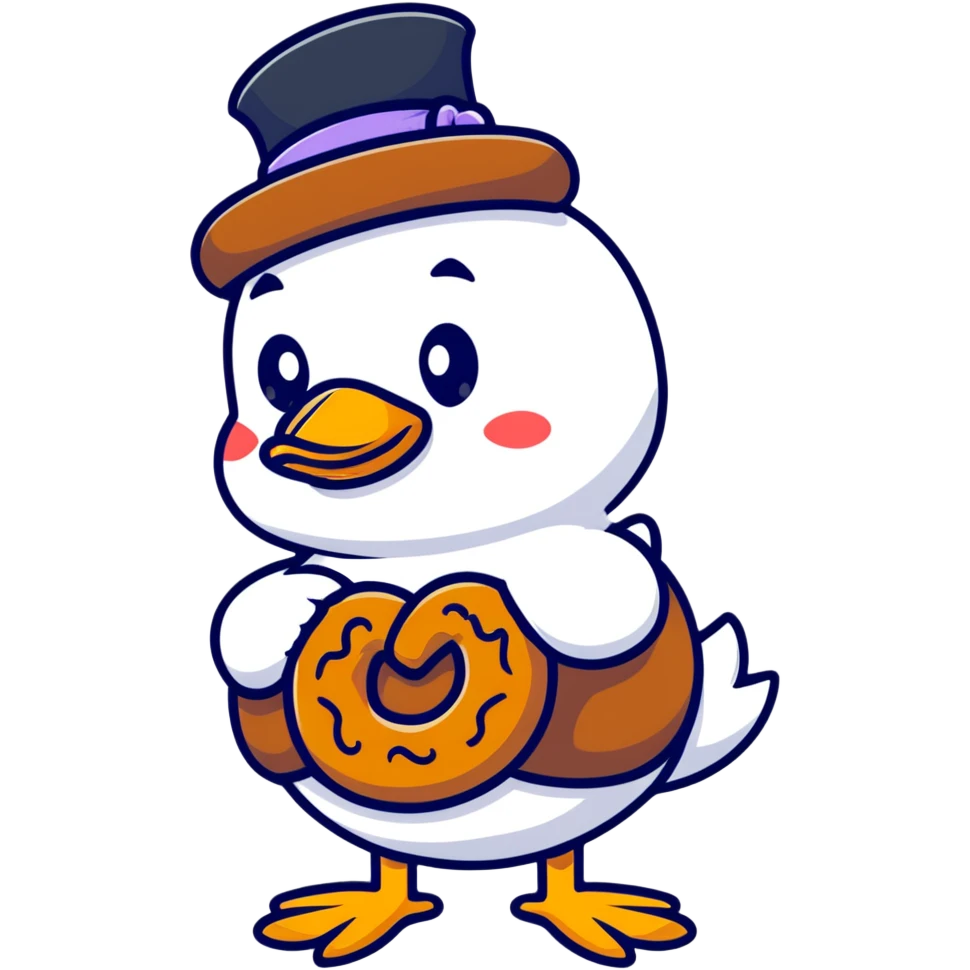 duck wearing a pretzel as a hat emoji