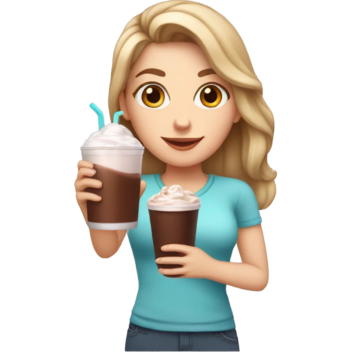 white girl with a glass of chocolate shake in her hand emoji