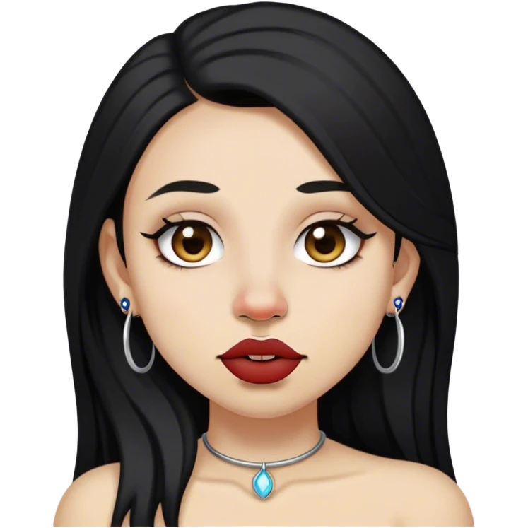 girl with dark long hair septum piercing, vertical labret piercing, nostril piercing, lesbian emoji