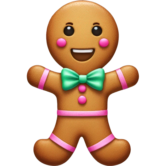Gingerbread man with pink bow emoji