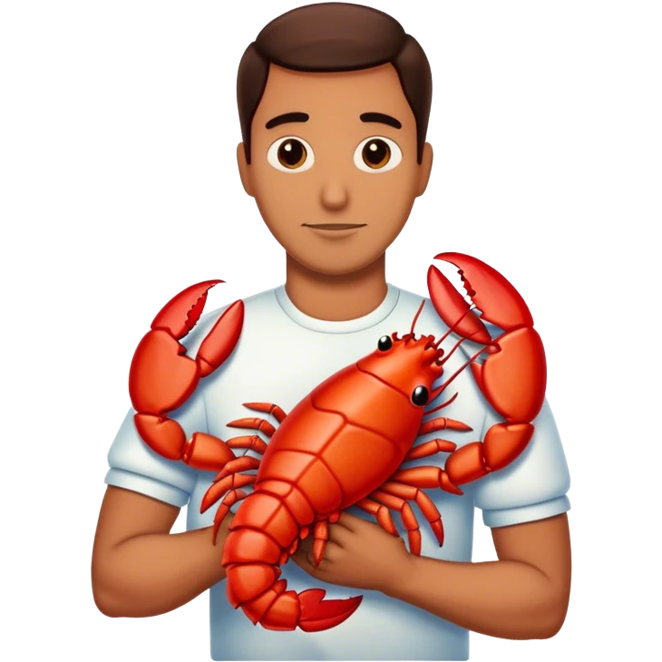 Man cuddling a big red lobster emoji
