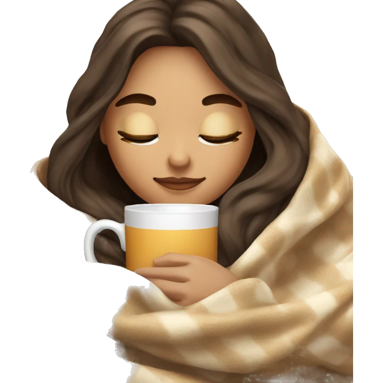 girl brunette inside a blanket sipping coffee eyes closed emoji