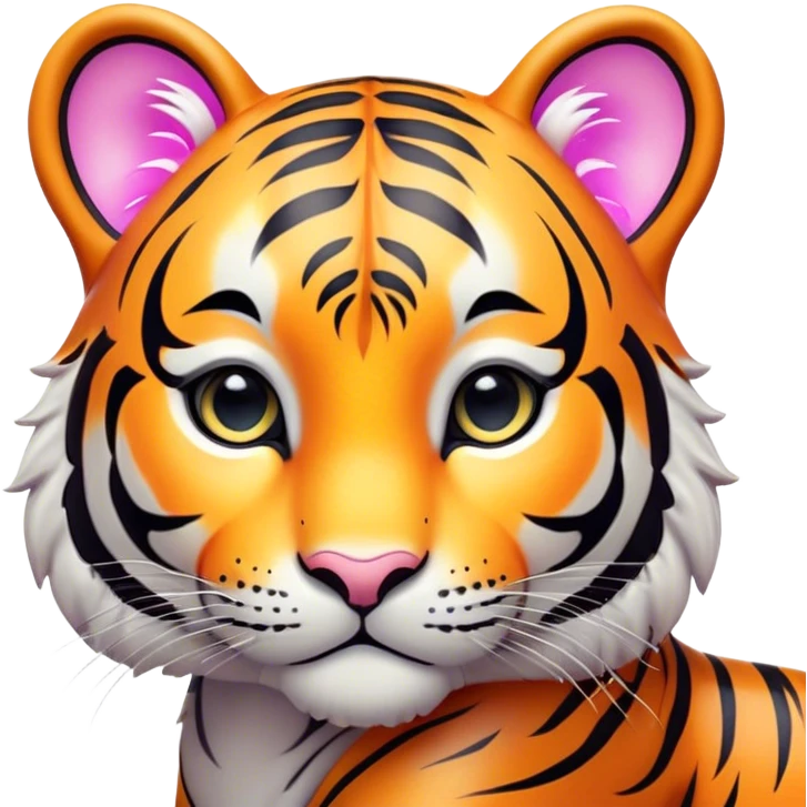 Cinematic Cute Tiger Portrait Emoji, Head tilted playfully and inquisitively, with a sleek, graceful form accented by vivid stripes and round, sparkling eyes filled with charm, Simplified yet irresistibly adorable features, highly detailed, glowing with a warm, inviting wild glow, high shine, affectionate and lively, stylized with a touch of whimsical feline grace, soft glowing outline, capturing the essence of a mischievous yet loving tiger that seems as if it could leap out of the screen into your arms! emoji