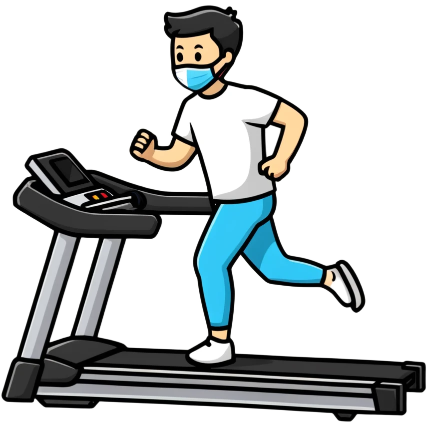 Person on treadmill with mask measuring oxygen consumption, fitness test with data visualization emoji