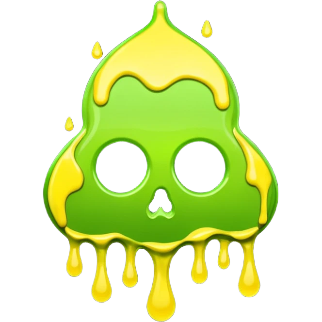 radioactive hazard symbol stylized to look like it is melting. The symbol is bright neon green and toxic yellow, with smooth dripping edges like liquid. emoji