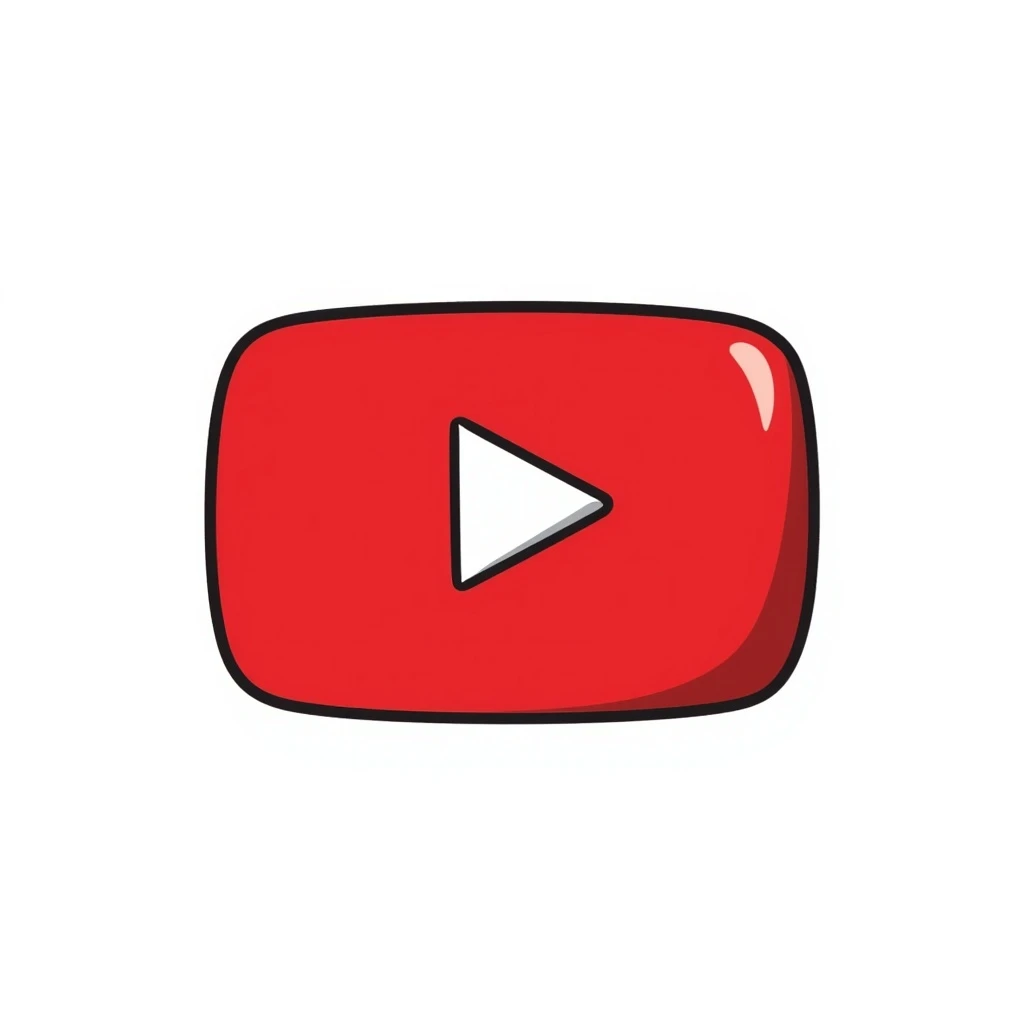 YouTube logo, hand drawn doodle, black outline, red fill, no text emoji