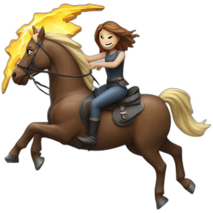 Women on a squeleton horse with a spare in his hand and a lightning crash on it emoji