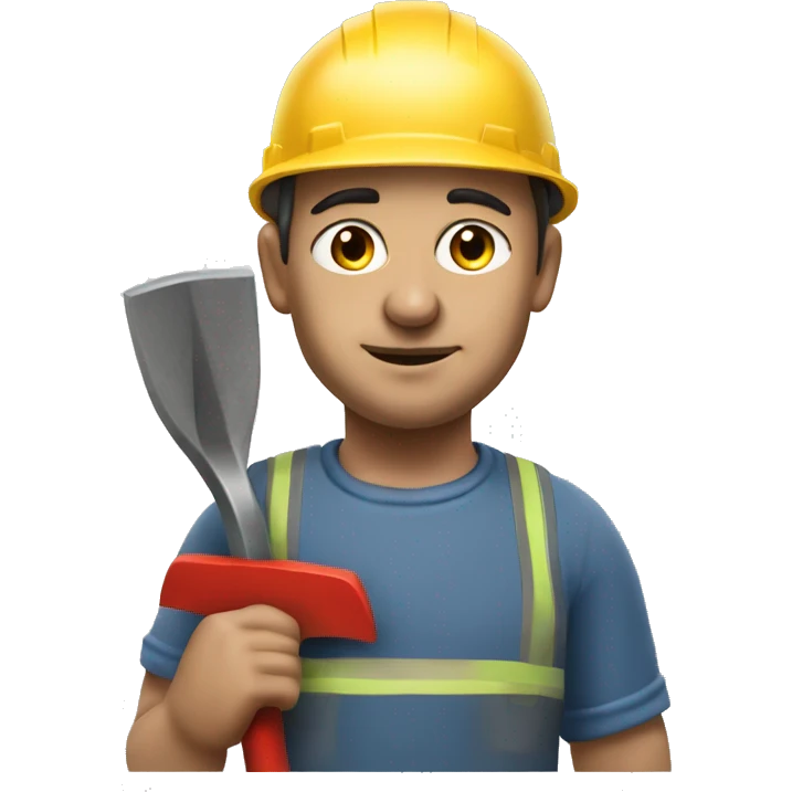 photorealistic Soviet man wearing a construction helmet and carrying a shovel emoji