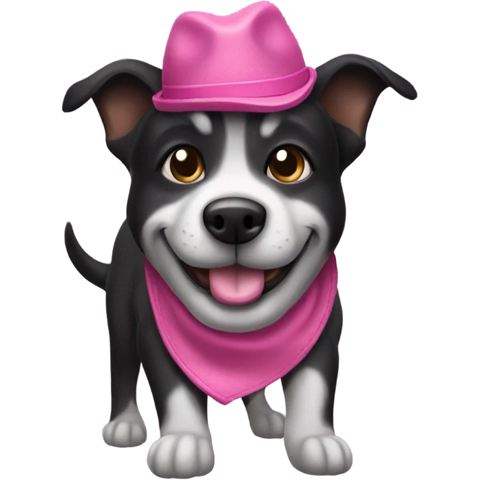 Black dog with pink hat & boots emoji